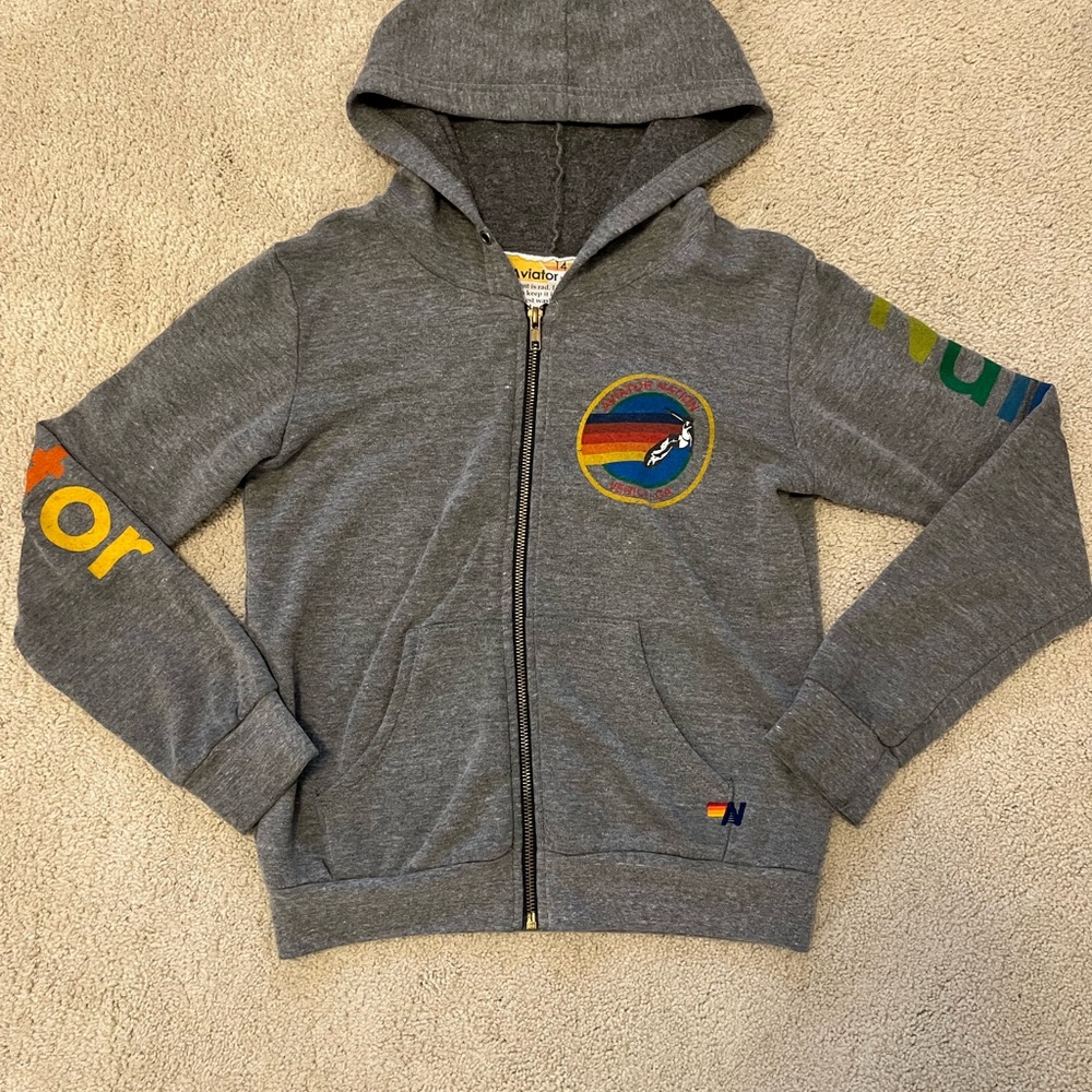 Aviator Nation Heather Gray Zip Up Hoodie